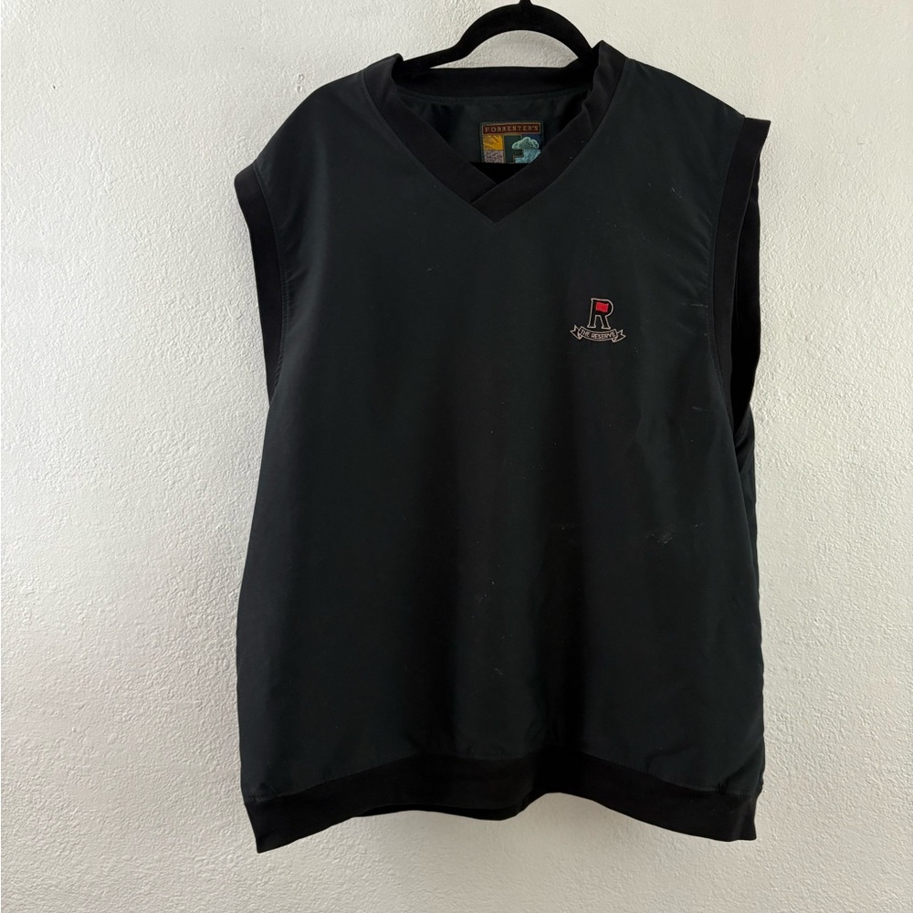 Forrester's Performance Outerwear Black V-Neck vest Knit Trim  size L.